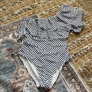 *NEW* Blue Striped One-Shoulder Swimsuit